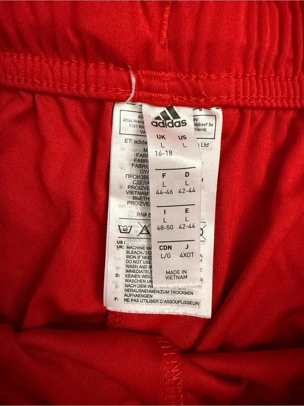 adidas Red Women's Athletic Shorts with White Trim and Stripes - Picture 4 of 4